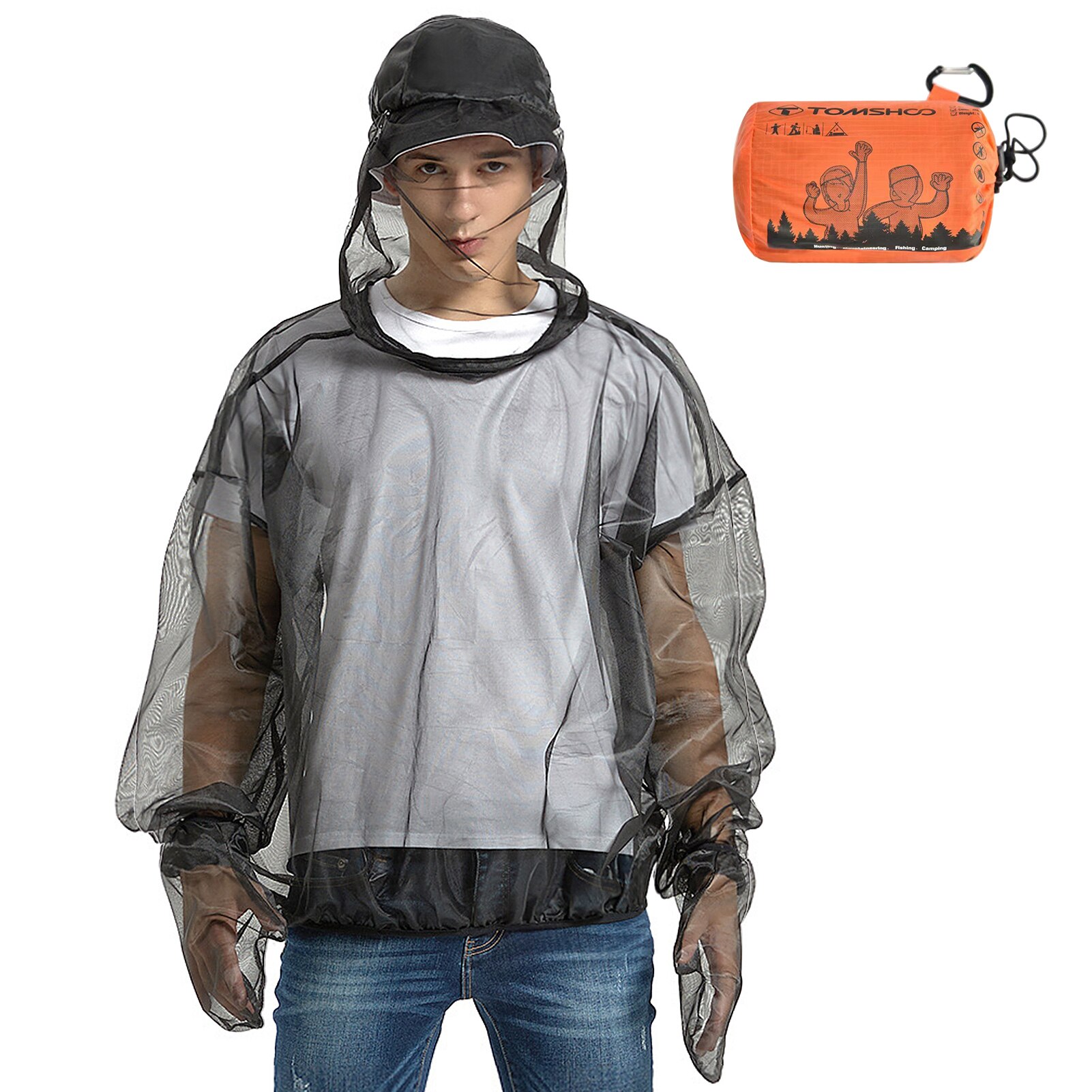 TOMSHOO-야외 후드 버그 재킷 및 미트 세트, 초경량 모기 방지 메쉬 곤충 방패 재킷 의류, 장갑 캠핑